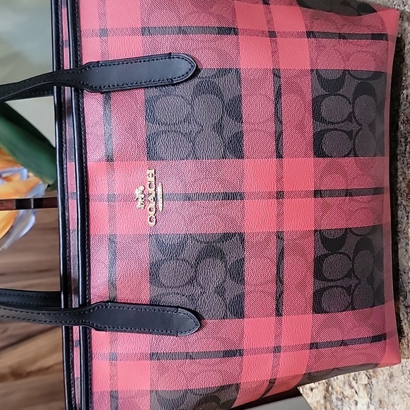 Coach EUC Buffalo Plaid Print Zip Top Tote Bag Coated Canvas - Picture 2 of 12